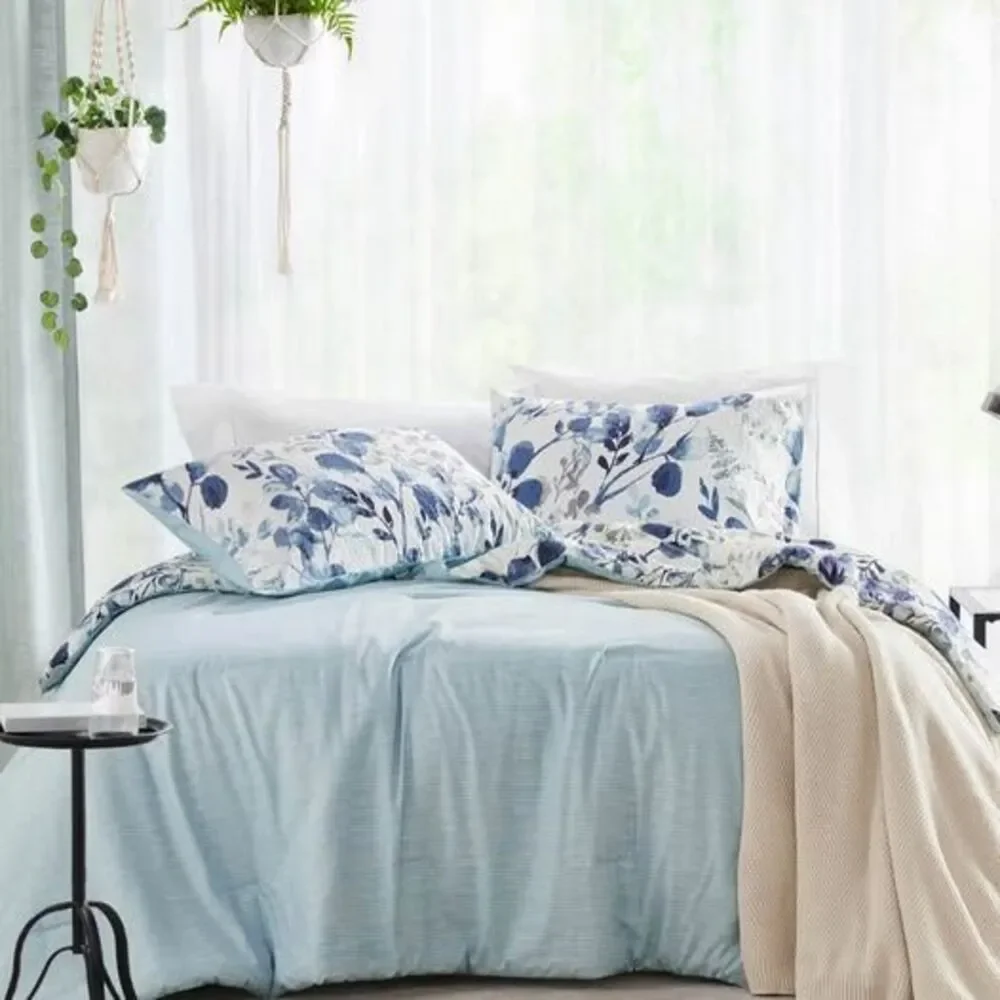 2 Piece Twin/Twin XL Comforter Set Floral Blue Reversible Botanical New